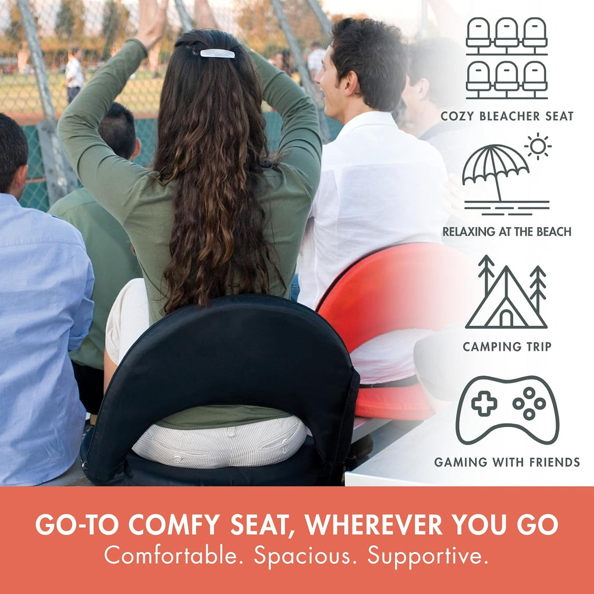 Picnic Time Oniva - Asiento reclinable portátil para Estadio con Soporte Trasero, sillas blanqueadoras Plegables con Respaldo y cojín, Asiento de Banco y reposabrazos Acolchados Gruesos, Incluye Seis