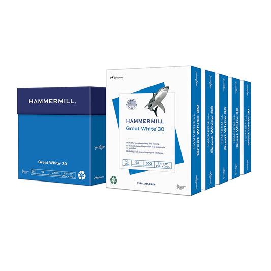 Hammermill - Papel para impresora (30% papel reciclado, 8.5 x 11 – 5 resmas (2.500 hojas) – 92 , fabricado en los Estados Unidos