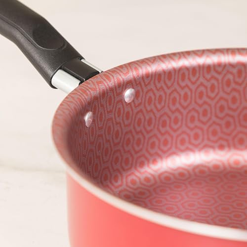 Ekco | Cazo con Tapa Classic Aluminio Antiadherente Geothermic Rojo 18cm | Tapa de vidrio, Fácil limpieza, Libre de PFOA, Cocción uniforme, Mango resistente, Baquelita aislante