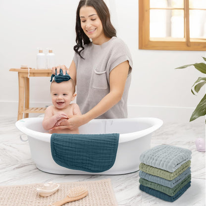 Comfy Cubs Toallitas de Muselina para Bebé (Paquete de 10), Toallas Suaves de 6 Capas de Algodón para Piel Sensible, Grandes, Absorbentes y Delicadas Multicolor Niño