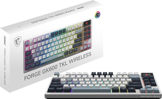 MSI Forge GK600 TKL W Sky US 2.4 GHz inalámbrico, Teclado Bluetooth RGB para Juegos con Pantalla de 1.04 Pulgadas, 4000 mAh