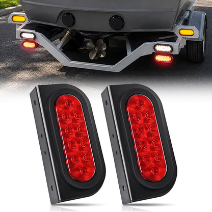 Nilight TR-126 Paquete de 2 Luces Traseras Ovaladas de 6 Pulgadas para Remolque con Ojales, Rojas, IP67