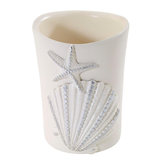 Avanti Linens - Vaso Organizador de encimera, Accesorios de baño inspirados en Conchas Marinas, artículos Esenciales para el baño de Invitados (colección de Conchas de Lentejuelas)