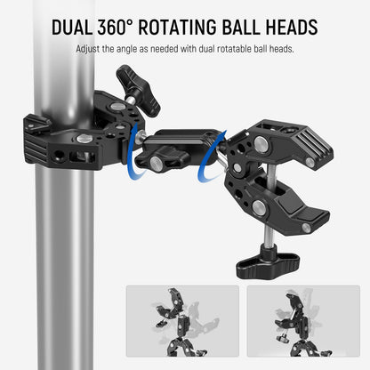 NEEWER Doble Super Clamp Abrazadera con Magic Arm de Doble Cabeza de Bola, 1/4" ARRI Soporte de Luz LED para Cámara de Acción para Varilla Escritorio Accesorio Compatible con SmallRig GoPro Dji, UA036