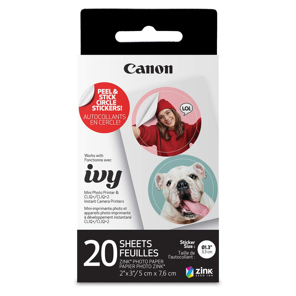 Papel Fotográfico Canon Circulos ZINK para Impresora IVY - 20 fotografías