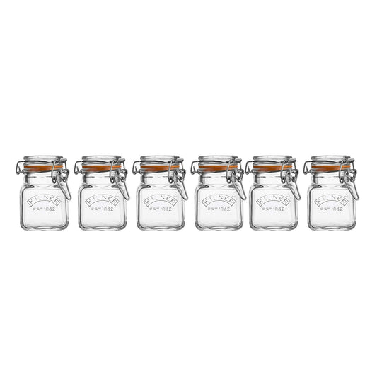 KILNER | Juego de 6 Frascos para Especias 70 ml (0.07 L / 2.3 oz) | Tarros de Vidrio con Tapa para Condimentos | Ideales para Cocina y Organización de Especiero | Reutilizables | Transparente