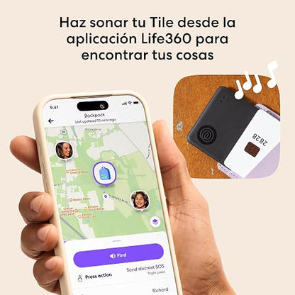 Life360 Tile Slim - Localizador Bluetooth para Carteras, Etiquetas de Equipaje, pasaportes y más. Compatible con iOS y Android. Paquete de 2 (Negro)