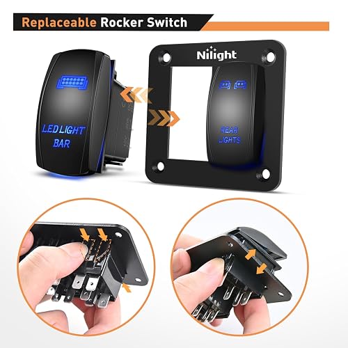 Nilight Conmutador Panel de Interruptores de 2 Bandas de Aluminio 12/24V 5 Pines para Barco/Automóvil/ATV/UTV, Azul, 90104B