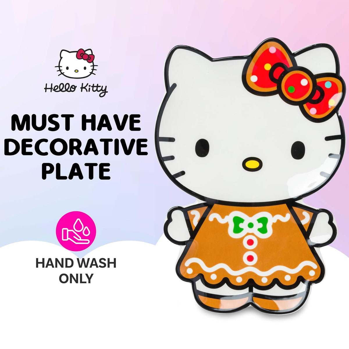 Silver Buffalo Sanrio Hello Kitty - Bandeja decorativa de cerámica esculpida de pan de jengibre para Navidad