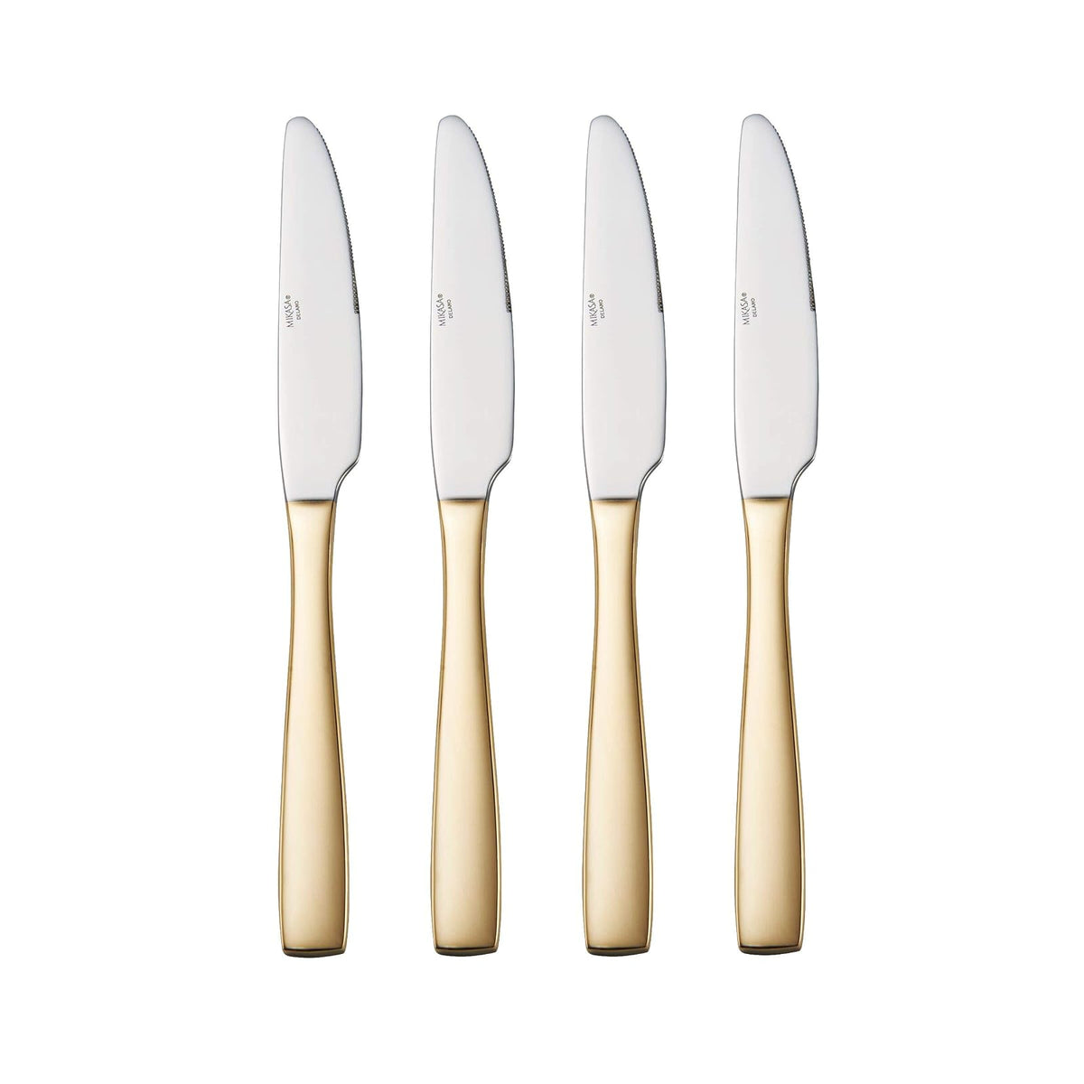 Mikasa Delano - Cubertería (20 piezas, acero inoxidable, chapado en oro)