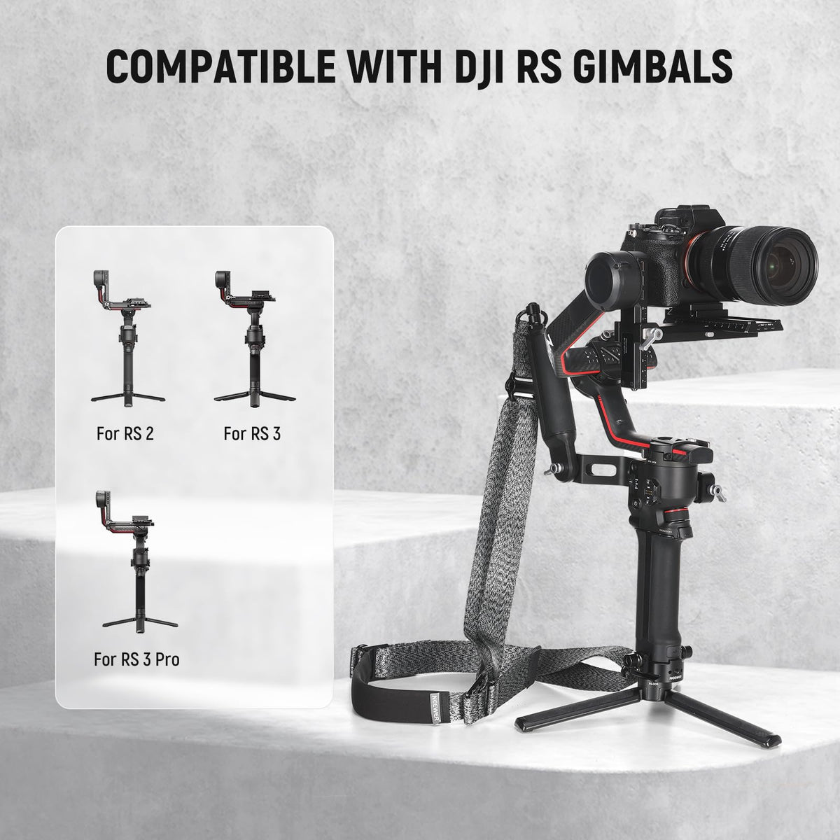 NEEWER Correa Hombro para Gimbals RS4 y RS3; Cinturón Acolchado Ajustable con Placa Base Liberación Rápida y Hebilla QD; Compatible con dji RS4 RS4Pro RS3 RS3Pro RS2 Sling Handle, Gris, GA016