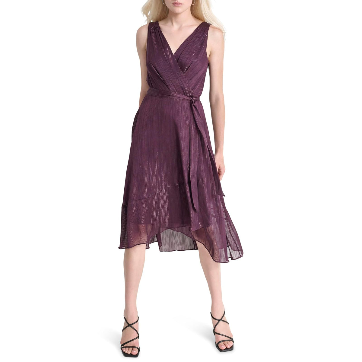 DKNY Sleeveless Tie Fit & Flare Midi Dress Vestido Mujer