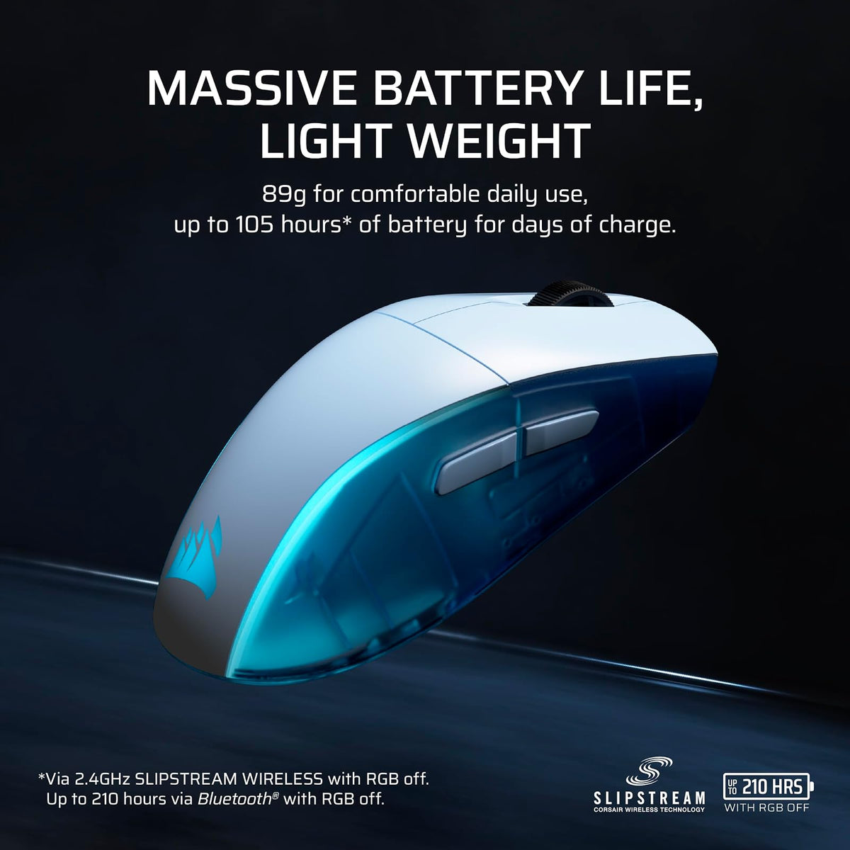 Corsair M75 Mouse inalámbrico RGB Ligero para Juegos para Mac, 26.000 dpi, Botones Laterales Intercambiables, interruptores ópticos, Compatible con iCUE, Azul Glacial