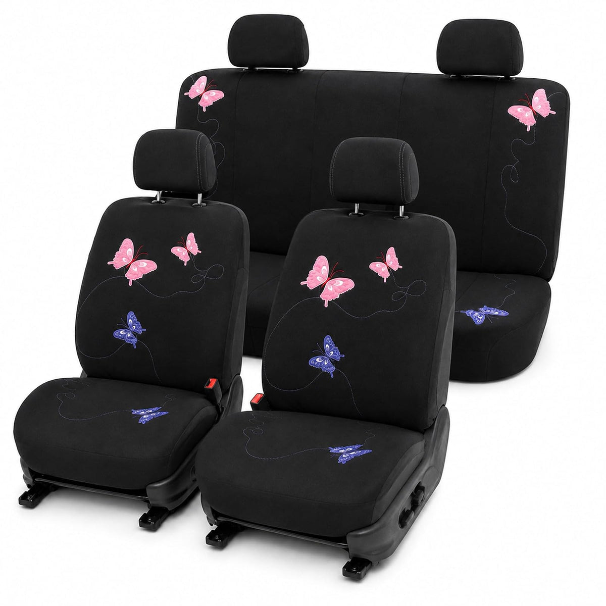 FH GROUP FB055114 Black Butterfly Embroidery Car Seat Cover (Full Set)