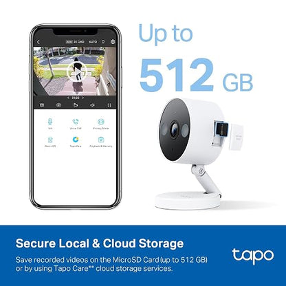 Tapo TP-Link 2K QHD, cámara de Seguridad 2K, Interior y Exterior, Modo IR Invisible, Almacenamiento SD, C120