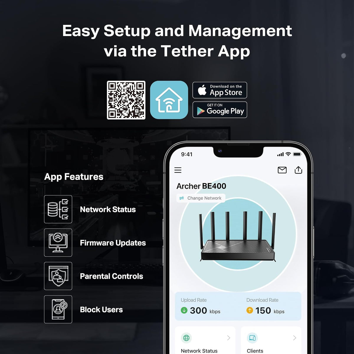 TP-Link Archer BE6500 Router Wi-Fi 7 de doble banda (Archer BE400) | Puertos duales de 2.5 Gbps USB 3.0 | Cubre hasta 2.400 Sq. pies y 90 dispositivos | CPU de cuatro núcleos | HomeShield, IoT privado