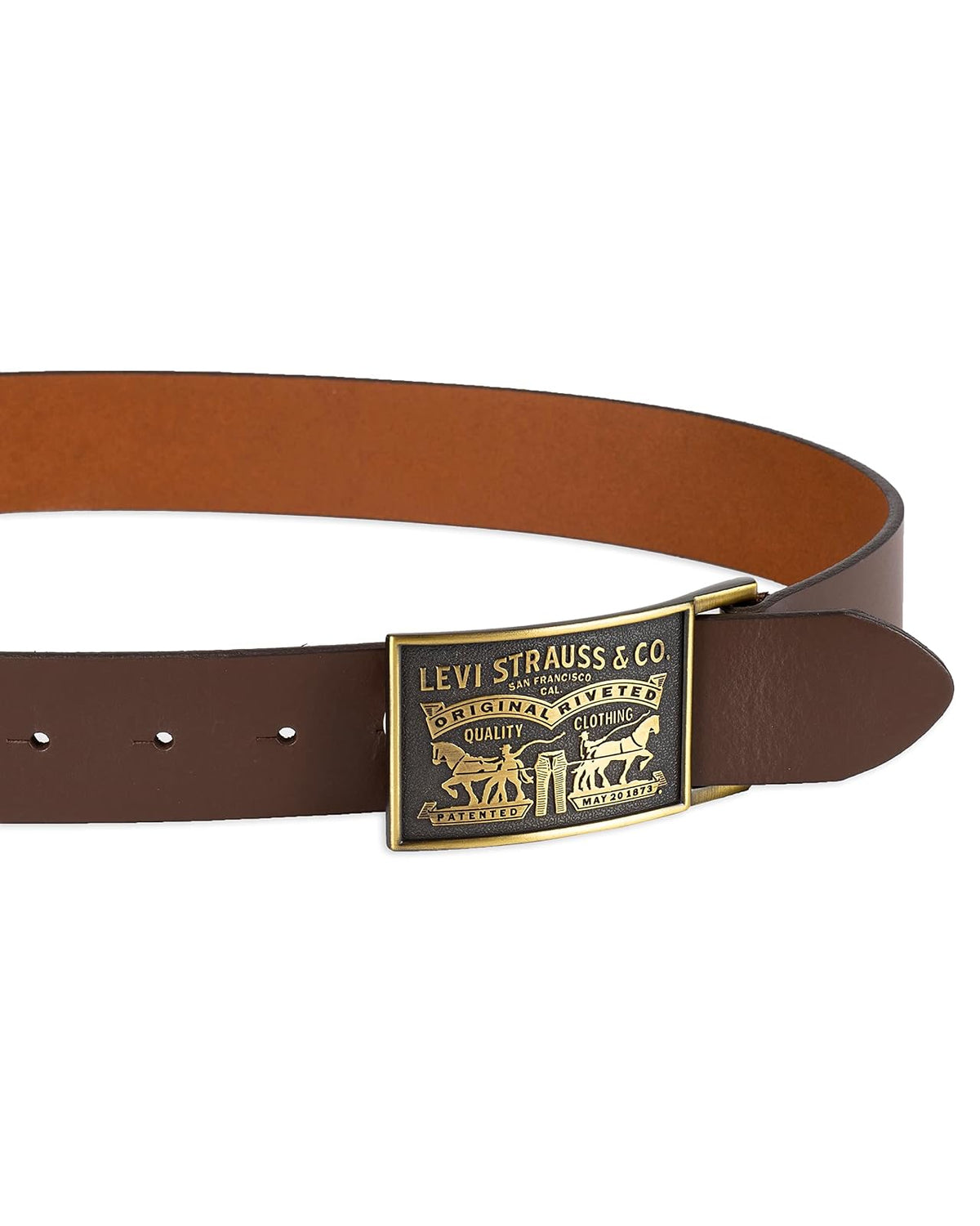 Levi's - Cinturón de mezclilla para hombre con hebilla de placa extraíble