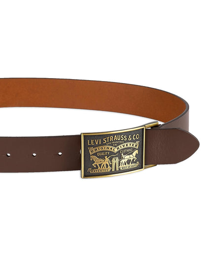 Levi's - Cinturón de mezclilla para hombre con hebilla de placa extraíble