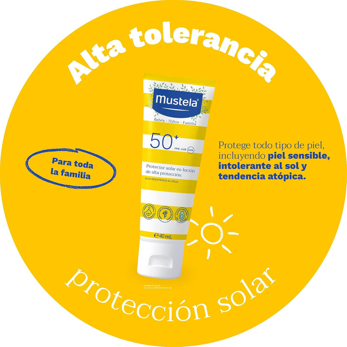 Mustela Loción Solar De Alta Protección FPS 50+, 40ml