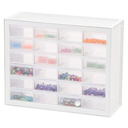 IRIS USA Gabinete de Almacenamiento Apilable de 24 Cajones para Ferretería y Juguetes, 49.53cm Anx 17.78cm P x 39.37cm Al, Blanco - Pequeño Organizador de Baúl Utilitario Scrapbook y Pasatiempos
