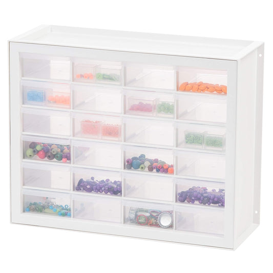 IRIS USA Gabinete de Almacenamiento Apilable de 24 Cajones para Ferretería y Juguetes, 49.53cm Anx 17.78cm P x 39.37cm Al, Blanco - Pequeño Organizador de Baúl Utilitario Scrapbook y Pasatiempos