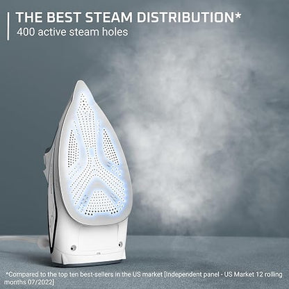 Rowenta - Vaporizador de Hierro para Ropa, Suela de Acero Inoxidable, 400 Agujeros de microvapor, Potente Plancha de Vapor, Ligero, a Prueba de Fugas, 1725 vatios