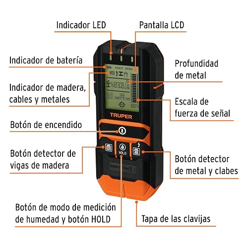 Truper DEMA-12, Detector de materiales detrás de muros profundidad máxima 12 cm