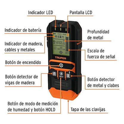 Truper DEMA-12, Detector de materiales detrás de muros profundidad máxima 12 cm