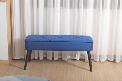 Sochic Taburete Tapizado en Terciopelo Azul con Patas de Madera de Caucho de Nogal y Marco de Madera