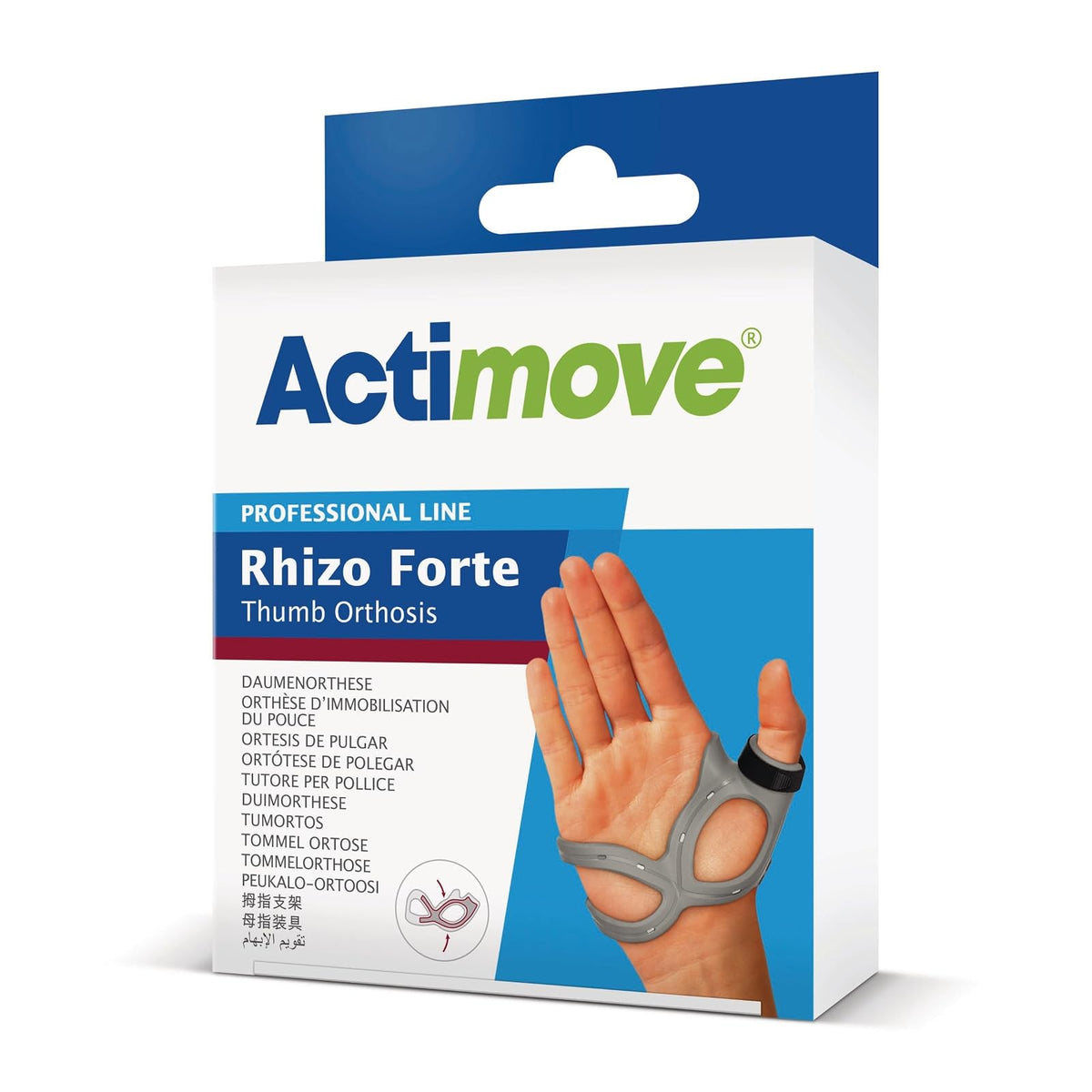 Actimove Línea Profesional Rhizo Forte Ortesis del Pulgar – Férula para Osteoartritis, Pulgar del Esquiador, Artritis Reumatoide, Esguinces – Diseño Patentado – Mano Izquierda – Gris, Mediano