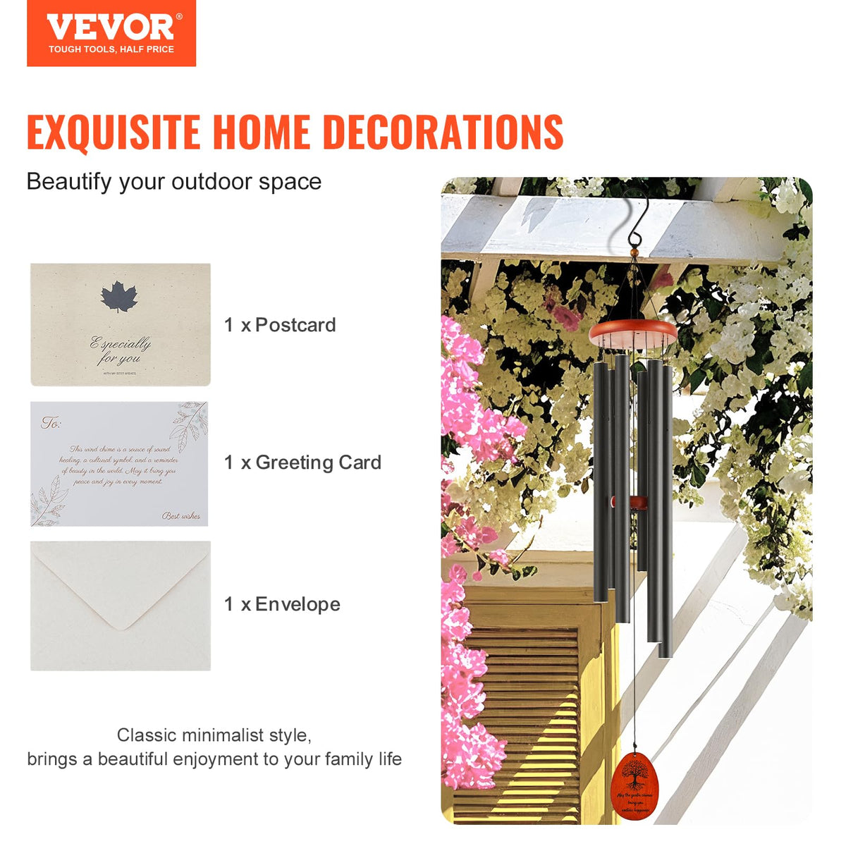 VEVOR Carillón de Viento, 1042 x 153 mm de diámetro, Campanilla con Sonido Profundo y 6 Tubos, único Gran carillón de Viento conmemorativo para Aniversario, Gran decoración al Aire Libre para terraza