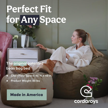 CordaRoy's Chenille Bean Bag Chair, Convertible Chair Folds from Bean Bag to Bed, As Seen on Shark Tank - Moss, Queen Size