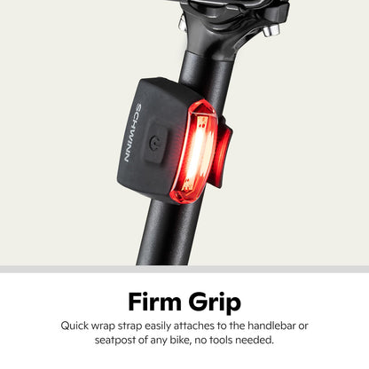 Schwinn - Juego de Luces LED para Bicicleta, Faros Delanteros Recargables por USB y luz Trasera Que Funciona con Pilas, con Correa de Silicona de Montaje sin Herramientas, Pieza de Bicicleta y
