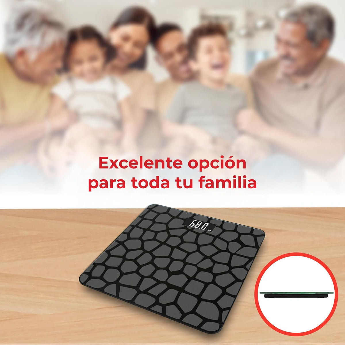 Wellpro báscula Digital de vidrio,Superficie Antideslizante, Pantalla LCD, sensor de Alta Precisión, encendido y apagado Automático, diseño moderno