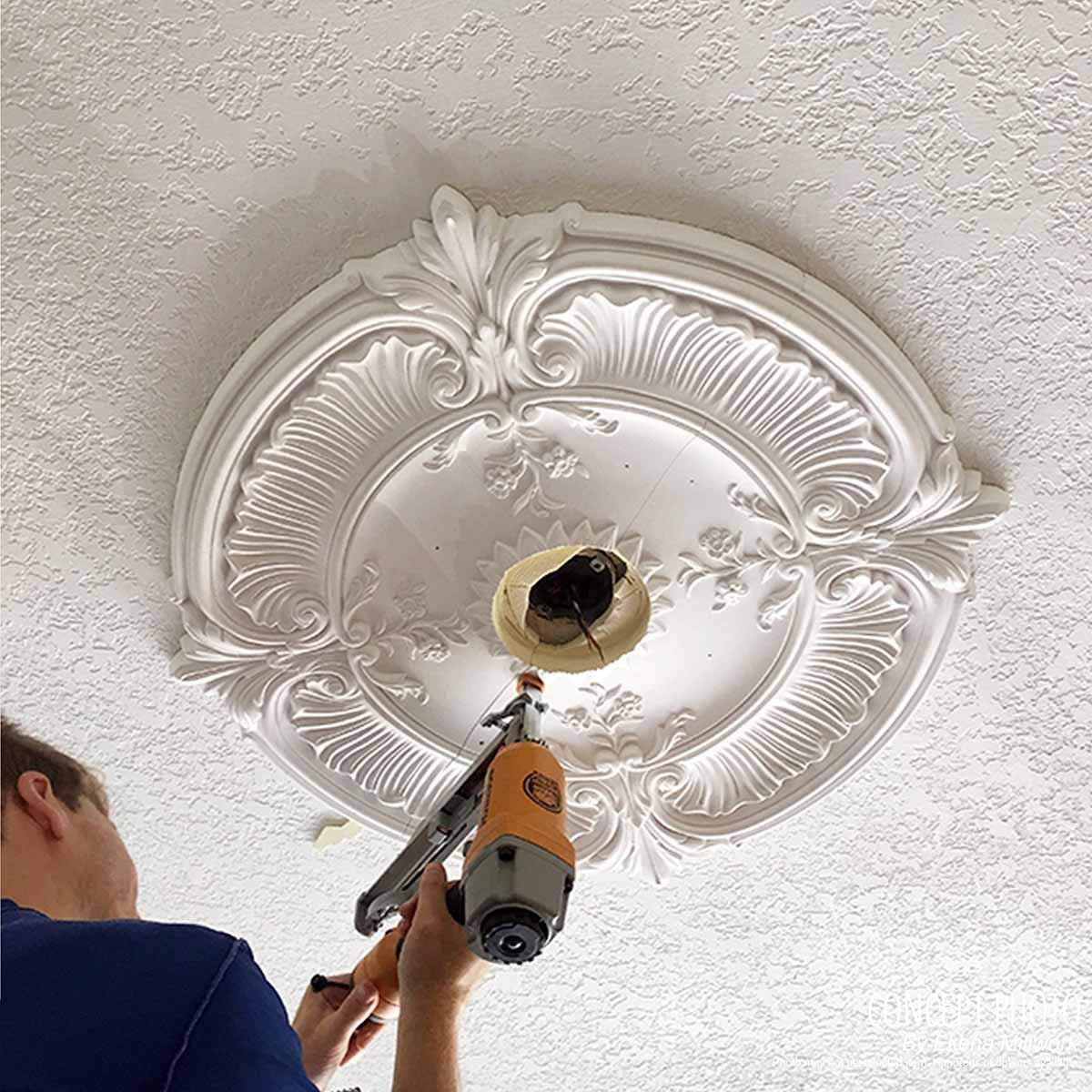 Ekena Millwork CM15LI2 Medallón de techo Lisboa, 15 3/8 pulgadas de diámetro exterior x 7 pulgadas de diámetro x 1 pulgada de P (se adapta a toldos de hasta 7 pulgadas), imprimado de fábrica