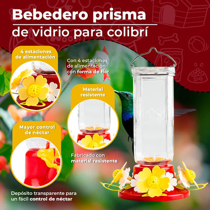 Redkite Bebedero de Vidrio Prisma para Colibrí 600 ml – Fácil de Colgar, Transparente y Resistente, Ideal para Jardín y Decoración del Hogar