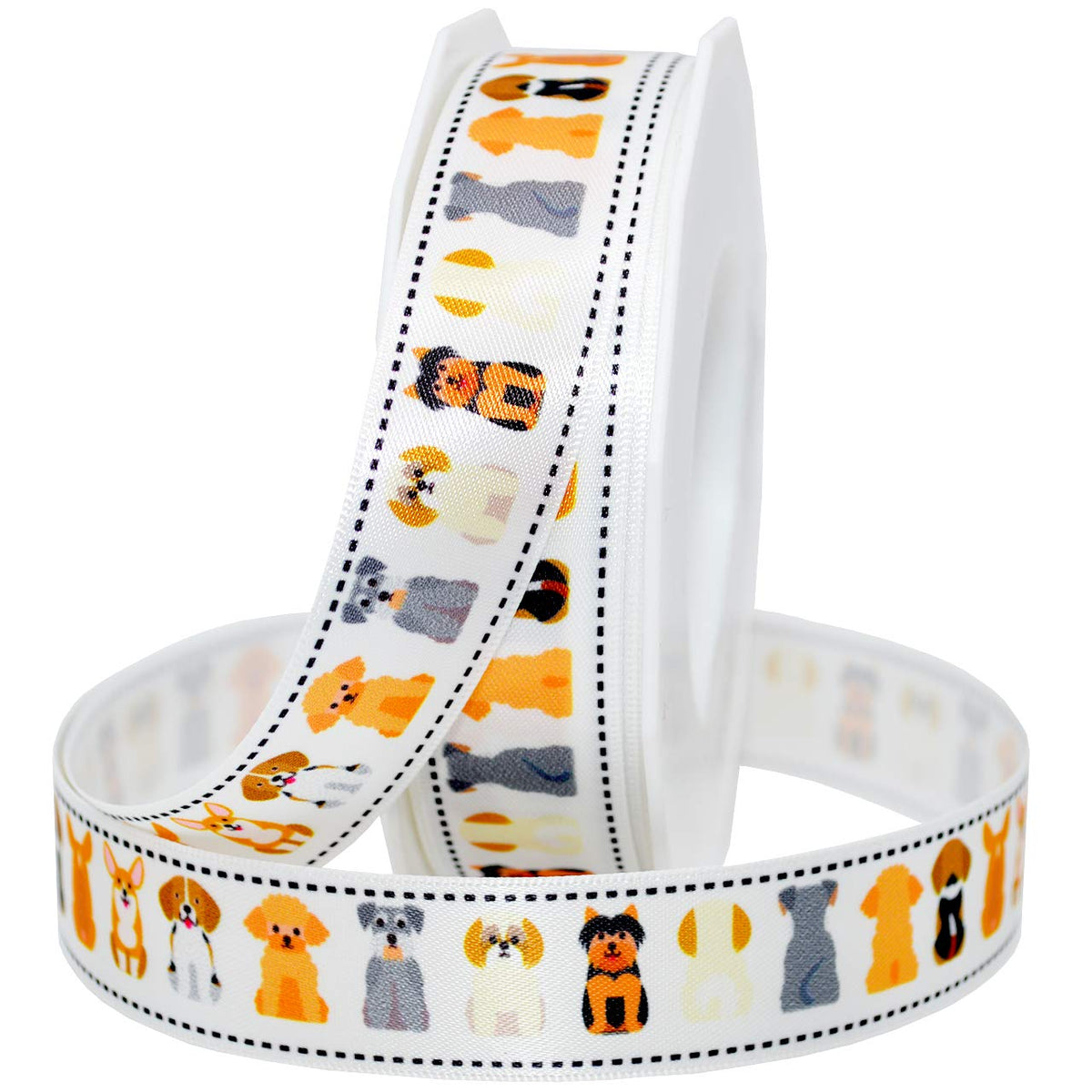 Morex Ribbon 5682 Precious Pets - Front and Back Dogs Ribbon 7/8 inch by 20 Yards White