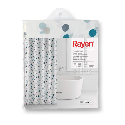 RAYEN | Cortinas de baño | Cortina de Ducha o bañera | Impermeable | Poliéster | Secado rápido | Opaco Anillos de PVC | Incluye 12 Ganchos | 180 x 200 cm | Blanco con Lunares Azules