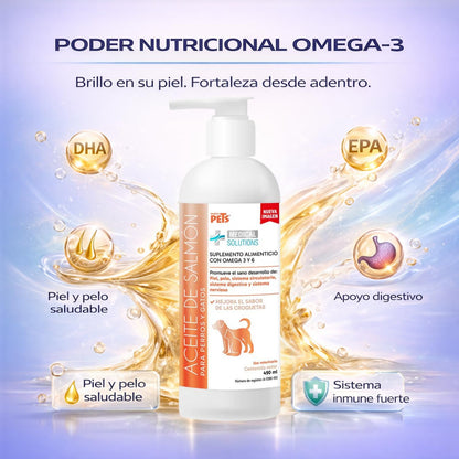 Fancy Pets Aceite de Salmon para Perros y Gatos Medical Solutions con 490ml | Omega 3 con DHA y EPA | Suplemento para Piel Sana, Pelaje Brillante y Sistema Inmune Fuerte