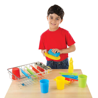 Melissa & Doug ¡Juguemos de Casita! Juego para Lavar y Secar Platos, 4 Puestos de Mesa, USA con el Set de Cocina o por Separado (24 Piezas)
