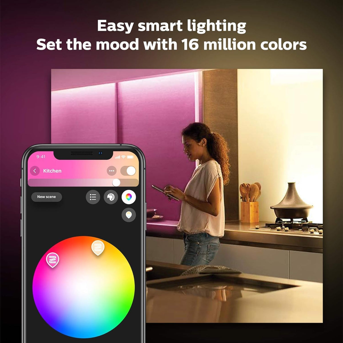 Tira de Luz Philips Hue White & Color Ambiance para interiores + Philips Hue Bridge - puente para sistema de iluminación Hue