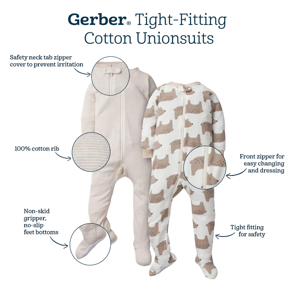 Gerber Paquete de 2 Pijamas con pies Mamelucos para bebés y niños pequeños para bebés niñas