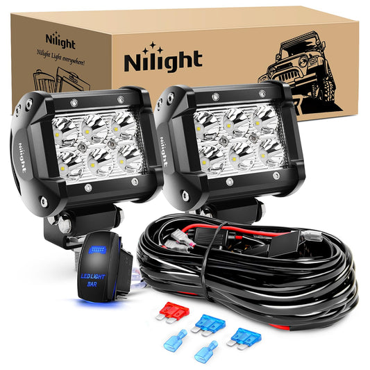 Nilight 15029S-B 2PCS 18w Flush Mount Lights Spot Work Driving Bar Off Road Led Jeep Truck Tacoma Bumper ATV UTV