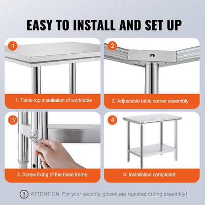 VEVOR - Mesa de Trabajo de Metal Resistente de Acero Inoxidable de 24 x 36 x 32 Pulgadas con Patas Ajustables para Restaurante, hogar y Hotel: Industrial y científico