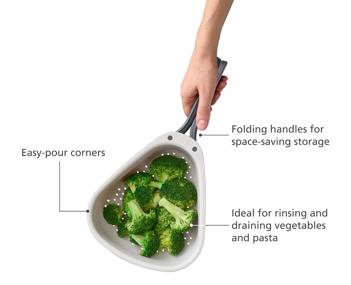 Joseph Joseph - Colador compacto con asas plegables, diseño que ahorra espacio, esquinas fáciles de verter, para drenar verduras, pasta, frutas