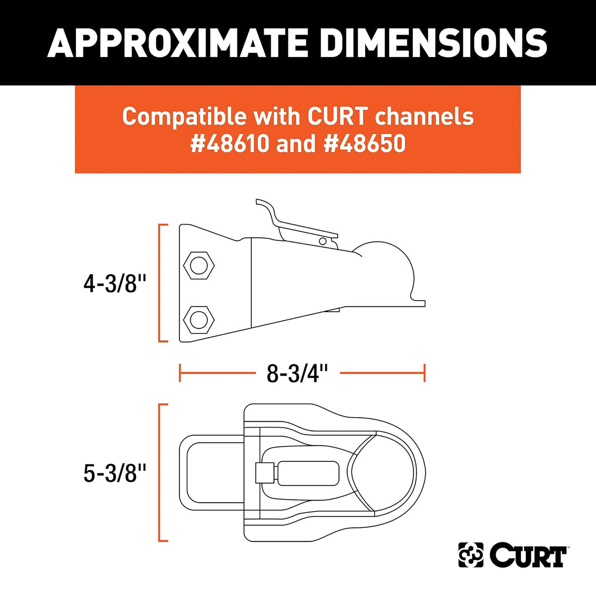 CURT 25330 Acoplador de remolque ajustable de montaje en canal, bola de enganche de 2-5/16 pulgadas, 14 libras