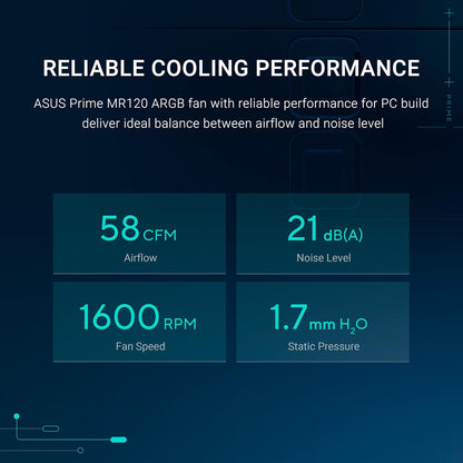 ASUS Prime MR120 ARGB - Ventilador negro triple paquete, marco extra grueso de 28 mm, refrigeración silenciosa de alto rendimiento con control PWM, 20 LED ARGB con iluminación de marco de doble cara