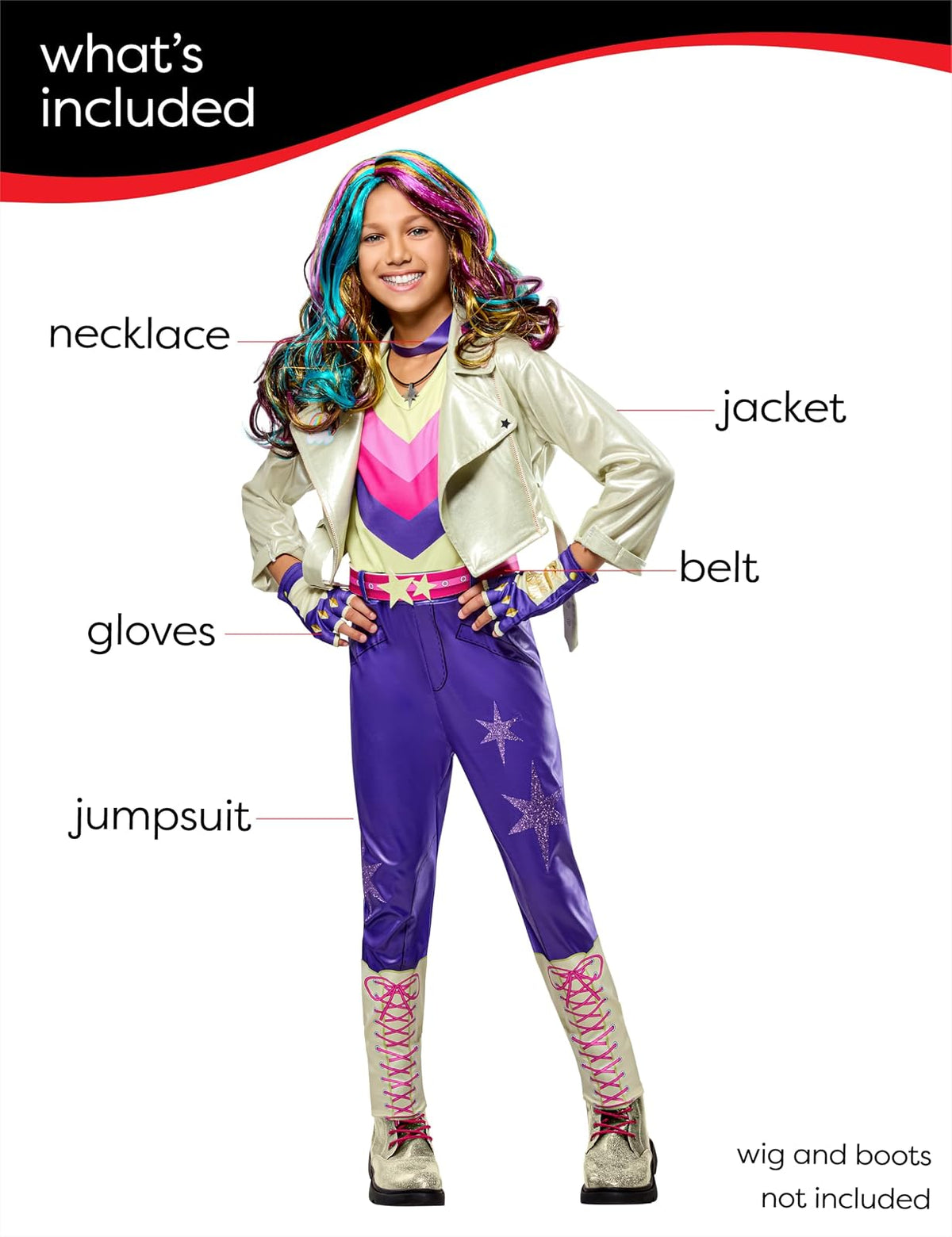 Rubies Disfraz de Sophia Mendoza Unicorn Academy Talla L | Para niños, overol sin mangas con fundas para botas, cinturón, guantes sin dedos, collar