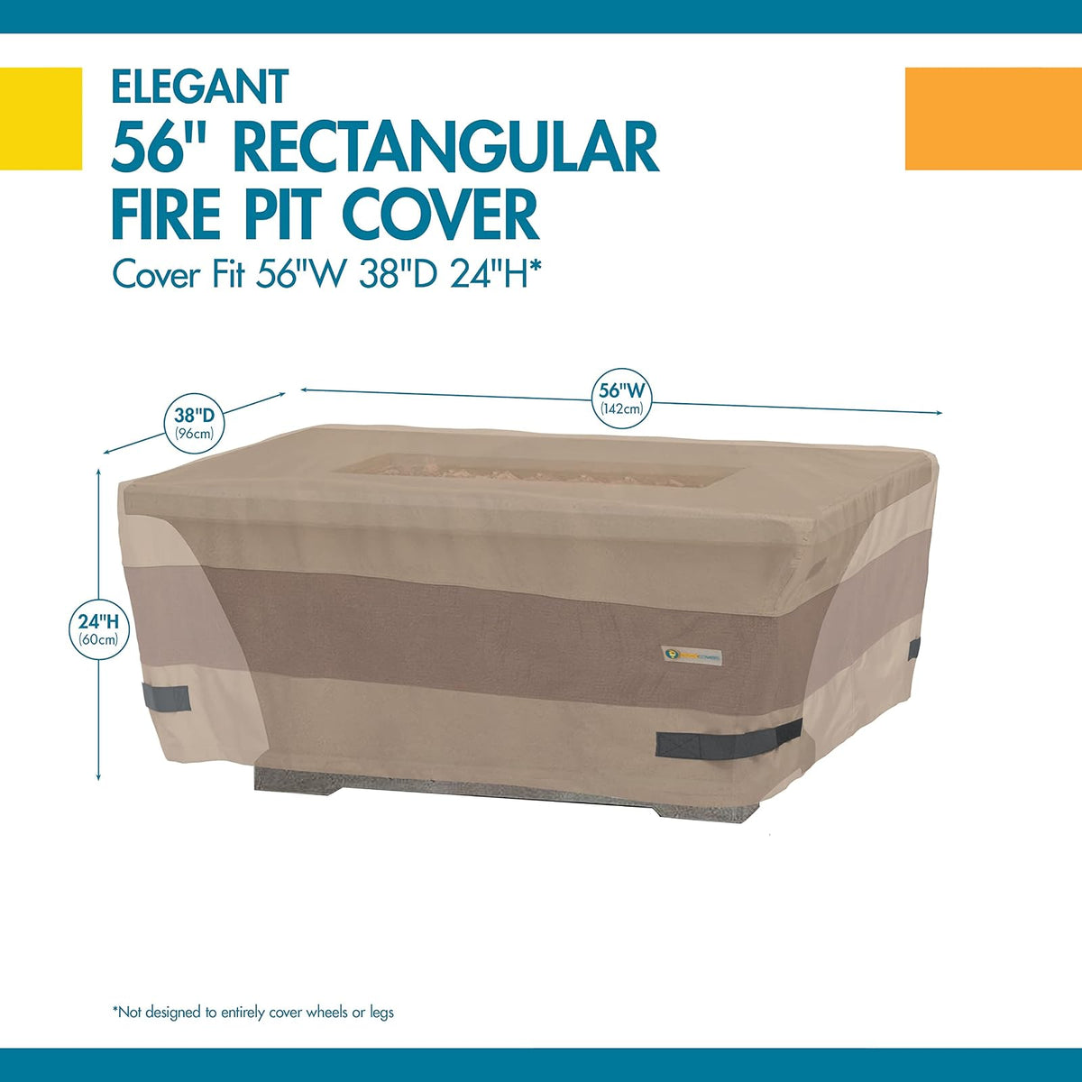 Duck Covers Elegant Rectangular Fire Pit Cover, 56" L x 38" W x 24" H