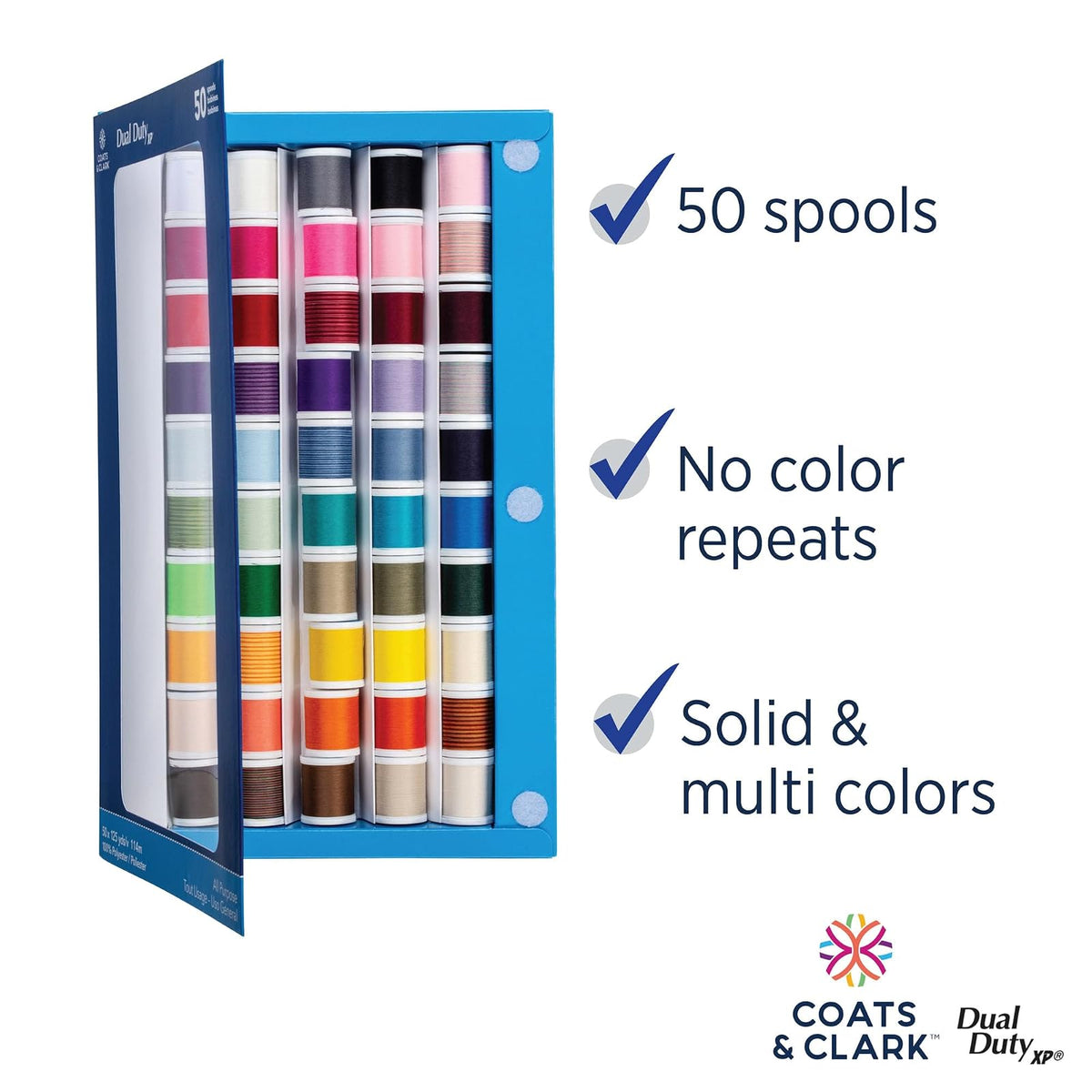 Coats & Clark - Juego de hilos de coser de uso general, 50 carretes multicolor